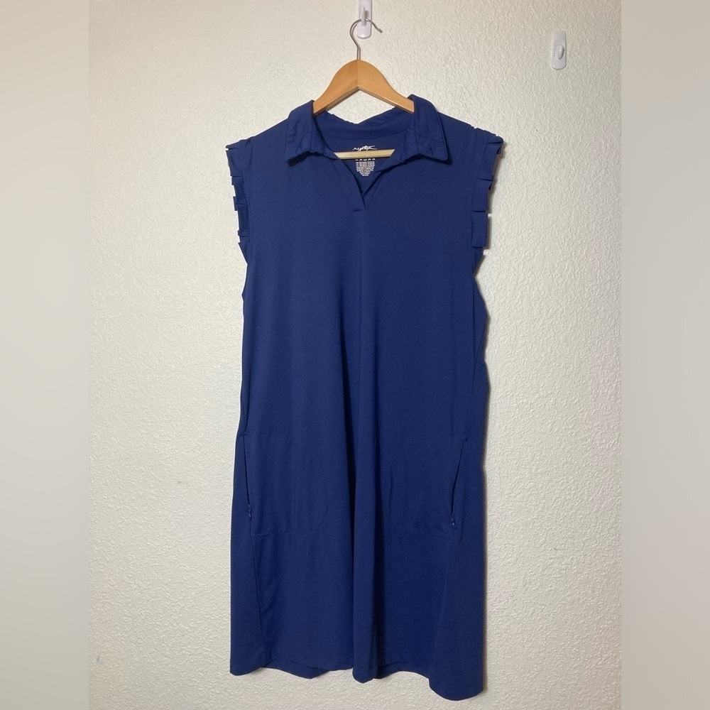 X by Gottex navy blue golf shirt dress sleeveless v placket size XL pockets